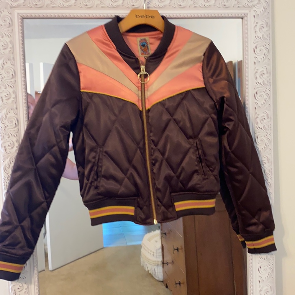 Classic Rock Couture Brown Satin Bomber Jacket